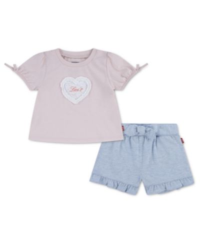 Комплект из футболки с рукавами-фонариками и шортами с поясом Levi's для девочек