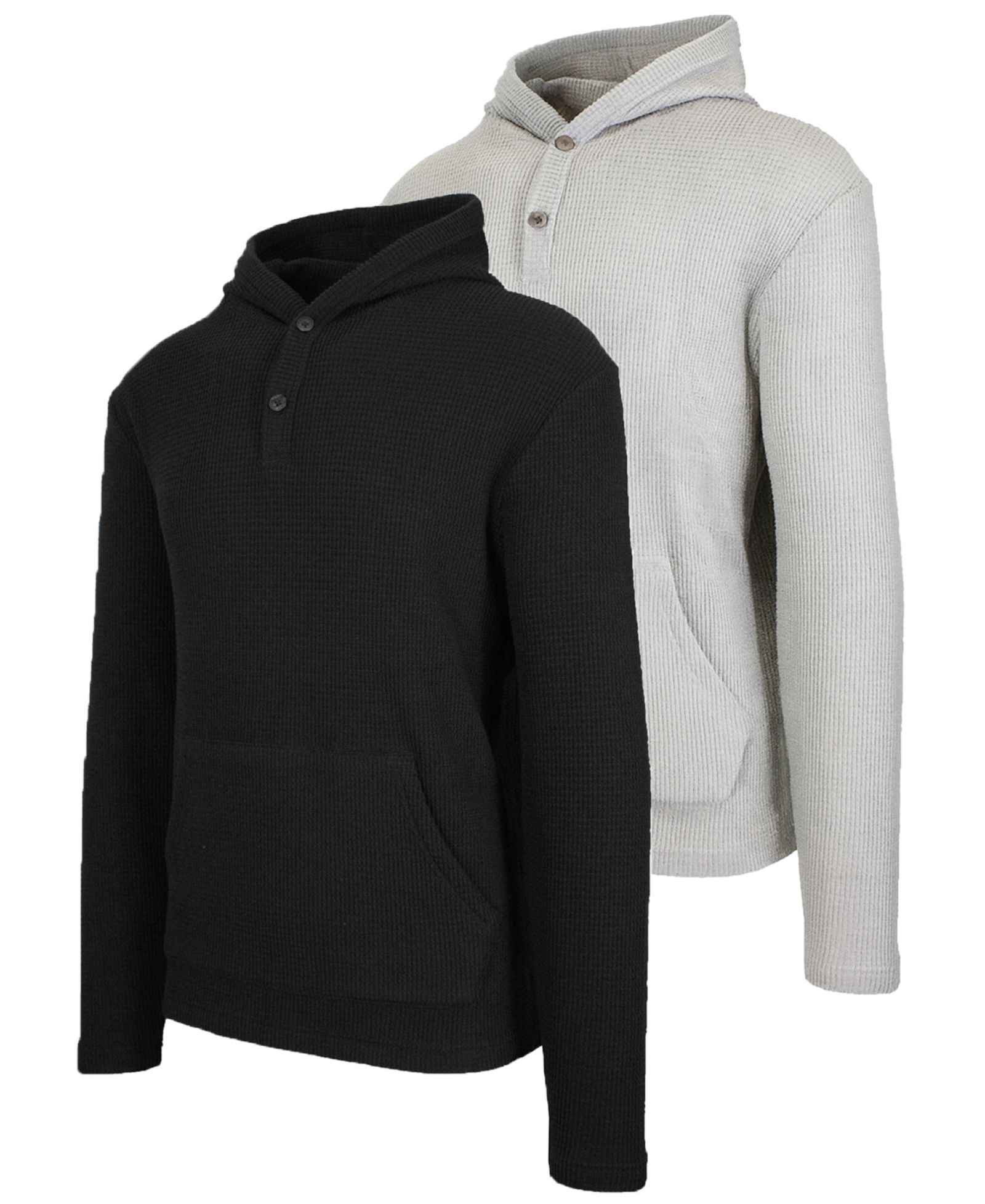 Blue Ice Men's Regular-Fit Waffle Knit Thermal Henley Hoodie, 2-Pack
