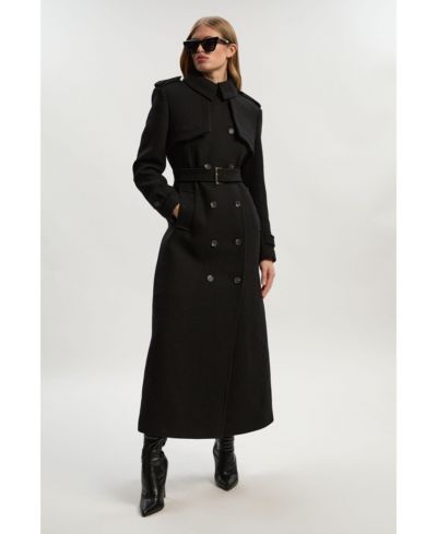 Karen Millen Women's Wool Mix Belted Trench Maxi Coat.