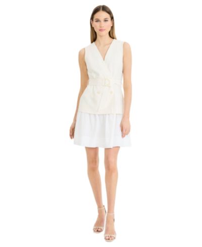 Luxely Women's Belted V-Neck Short Dress