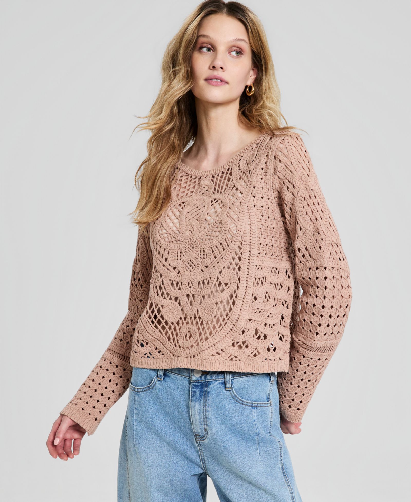 And Now This Women's Crochet Long-Sleeve Sweater, Macy's Exclusive