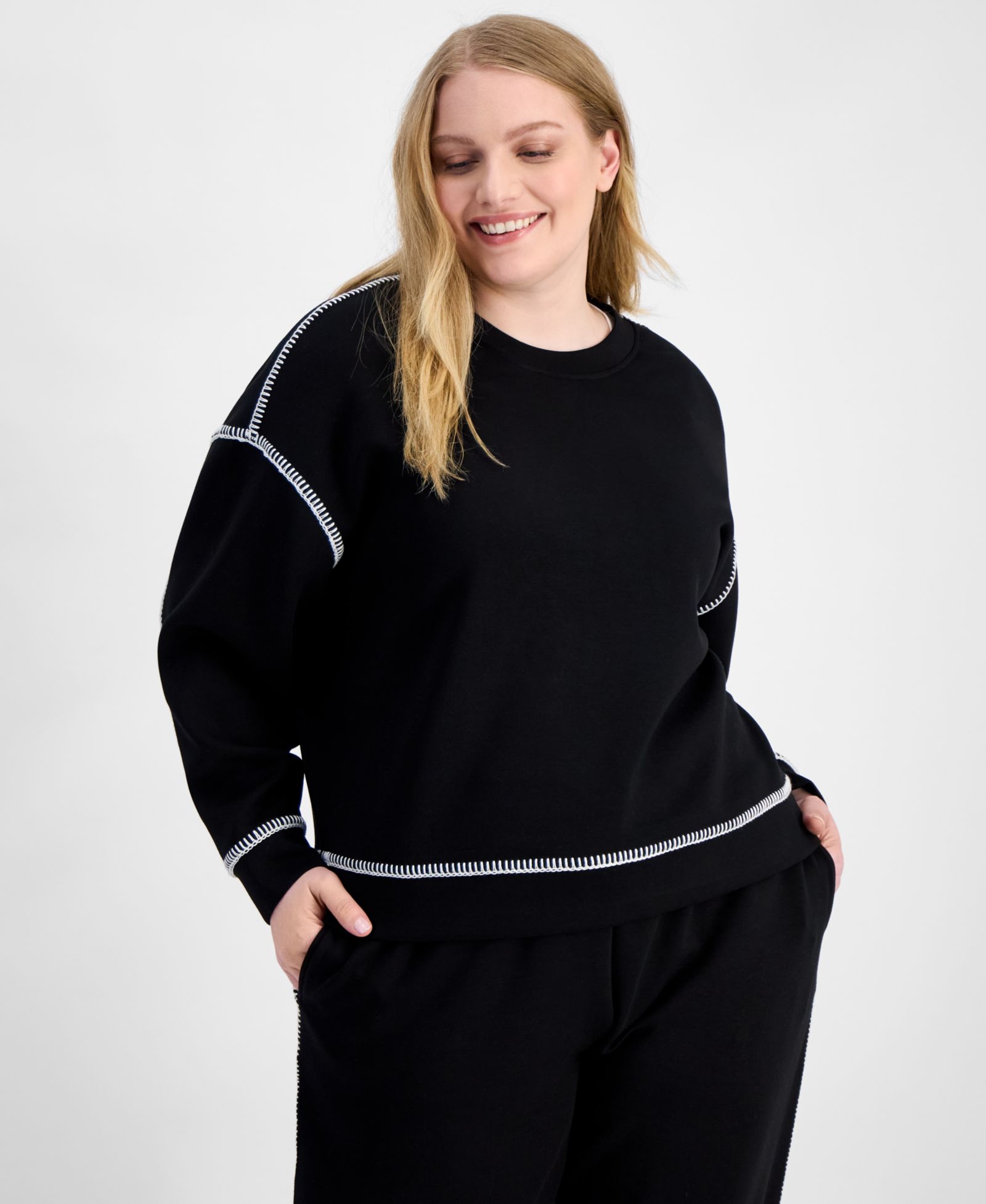 And Now This Trendy Plus Size Whipstitch Long-Sleeve Sweatshirt, Macy's Exclusive
