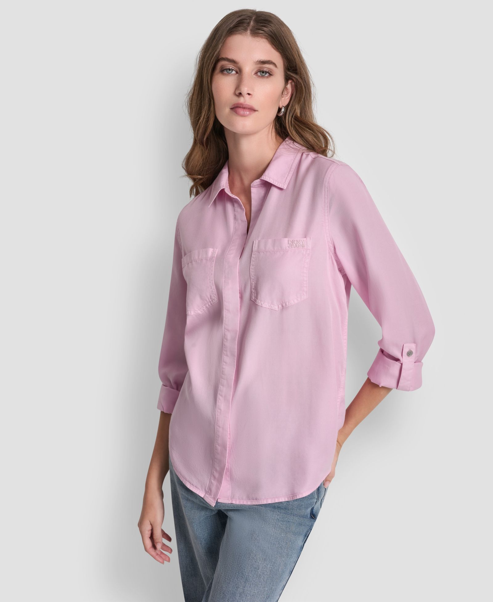 DKNY Jeans Women's Garment-Dye & Print Split-Back Button-Front Shirt