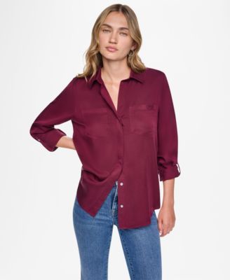 DKNY Jeans Women's Garment-Dye & Print Split-Back Button-Front Shirt