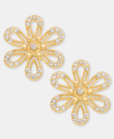 lonna & lilly Gold-Tone Pavé Openwork Flower Stud Earrings