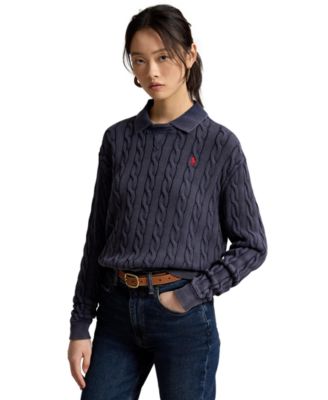 Polo Ralph Lauren Women's Cable-Knit Cotton Polo Sweater