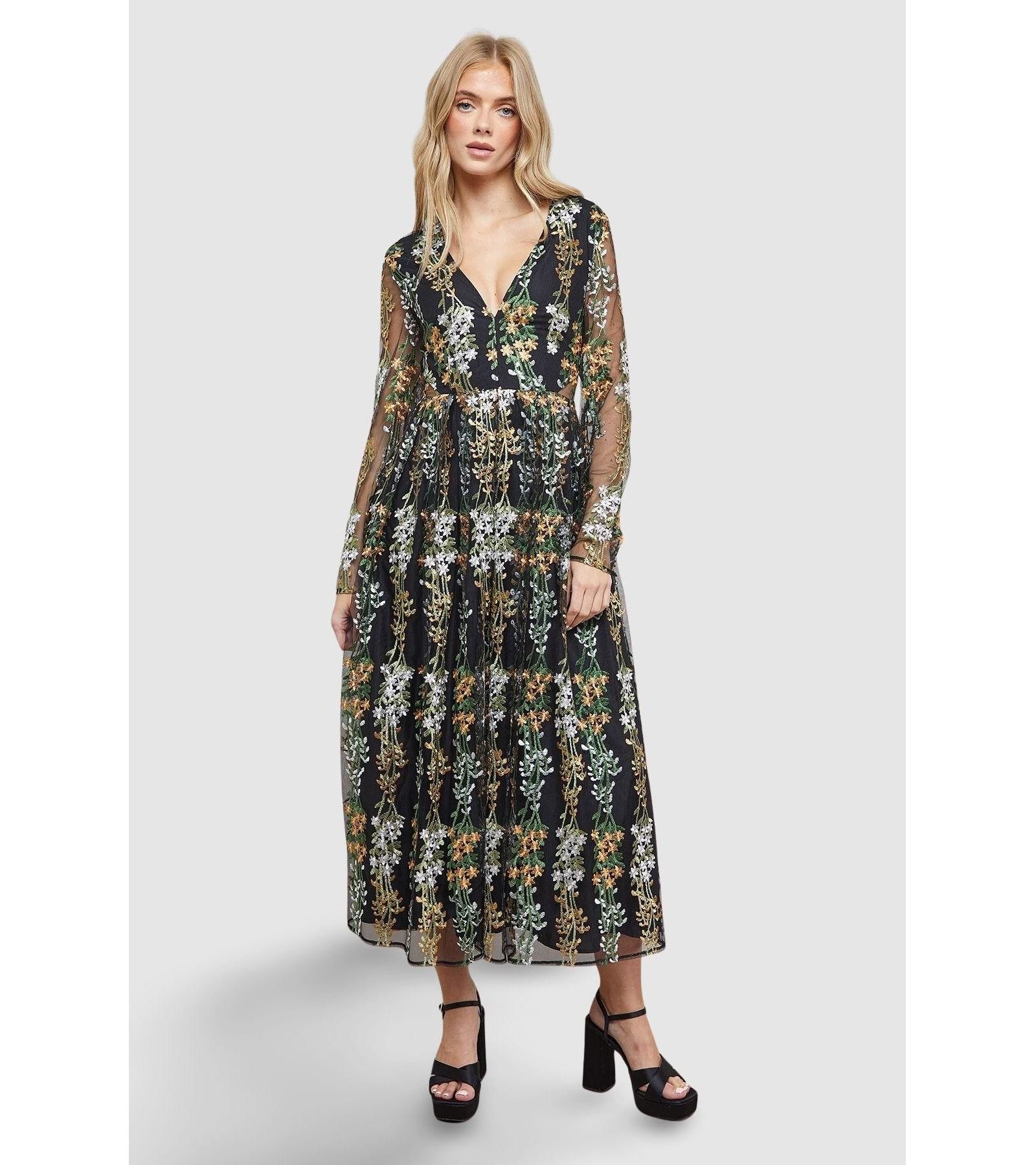 Oasis Women's Open Back Long Sleeve Midi Dress