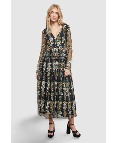 Oasis Women's Open Back Long Sleeve Midi Dress