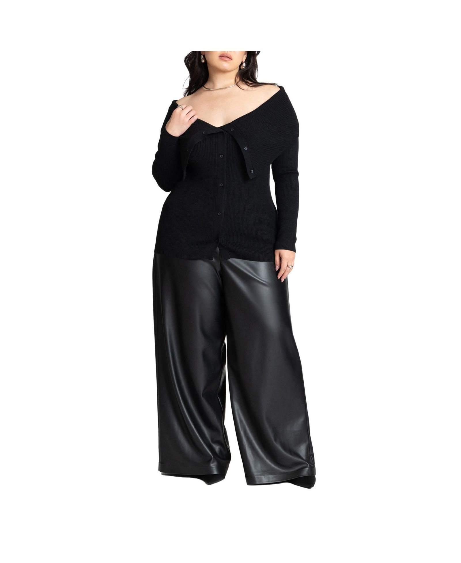 ELOQUII Women's Wide Leg Faux Leather Pant