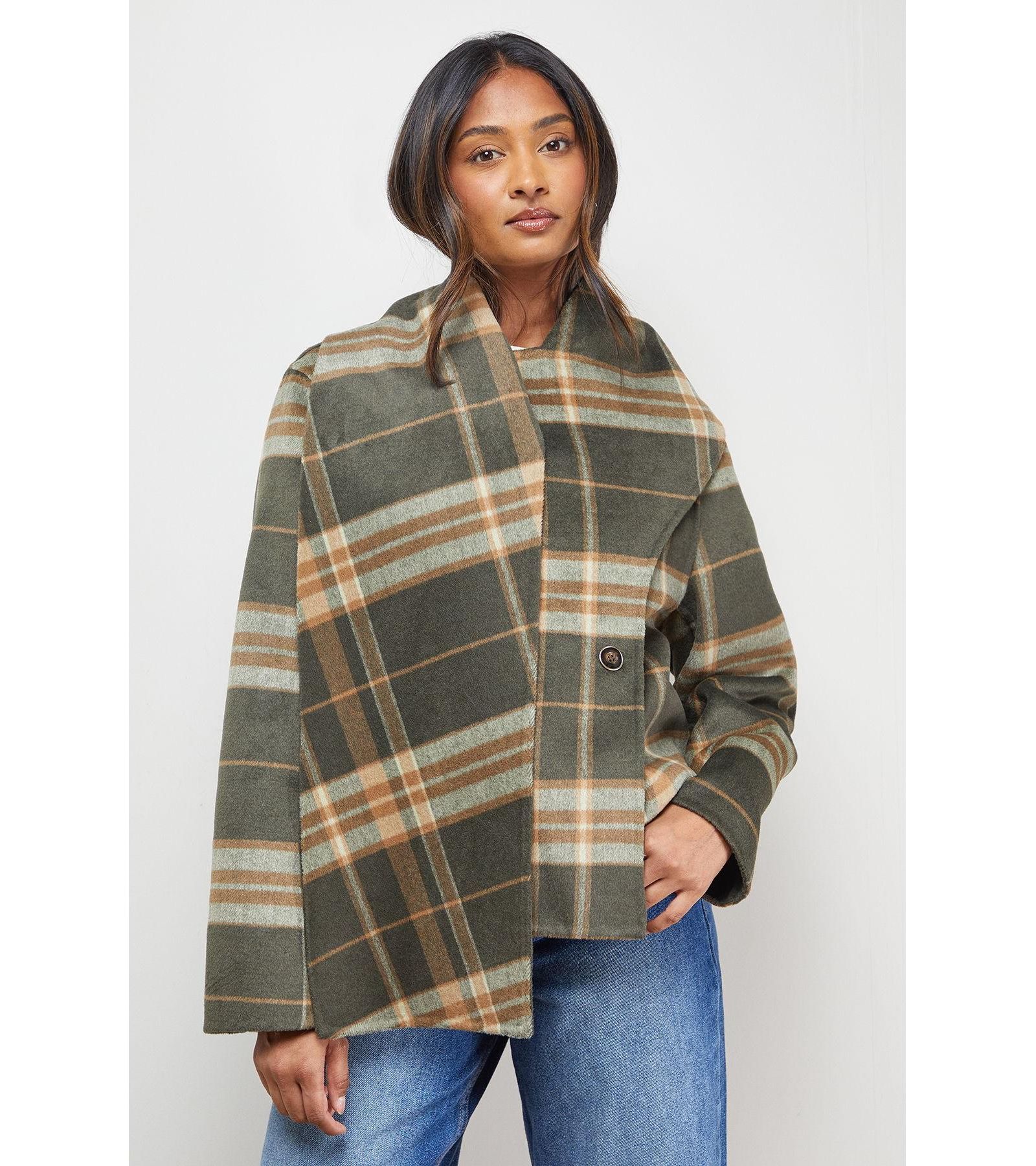 Oasis Women's Check Scarf Longline Jacket Coat