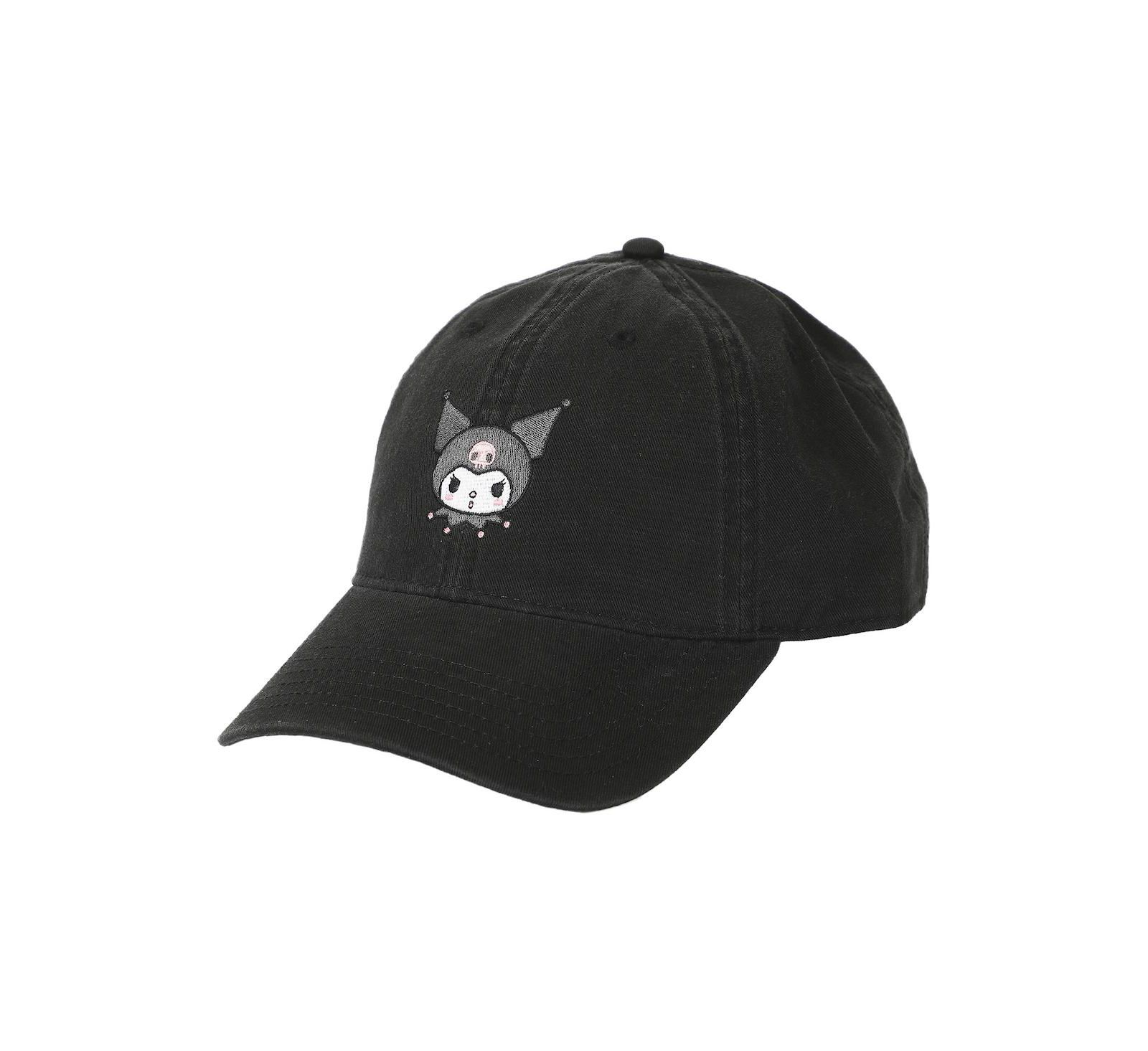 Kuromi Embroidered Character Face Black Unstructured Baseball Cap