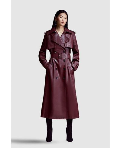 Karen Millen Women's Tailored Faux Leather Belted Trench Coat