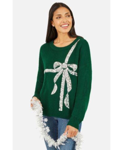 Yumi Women's Sequin Bow Knitted Sweater