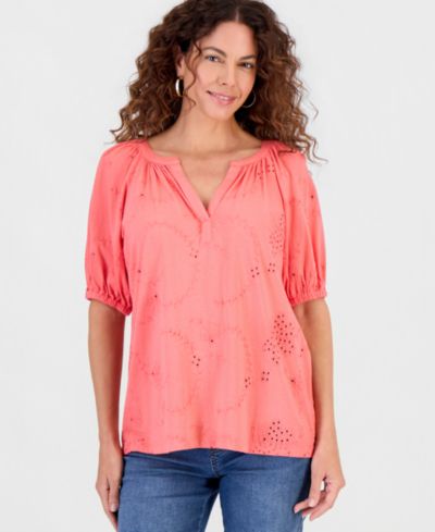Женский топ Style & Co Petite с короткими рукавами и отделкой Eyelet