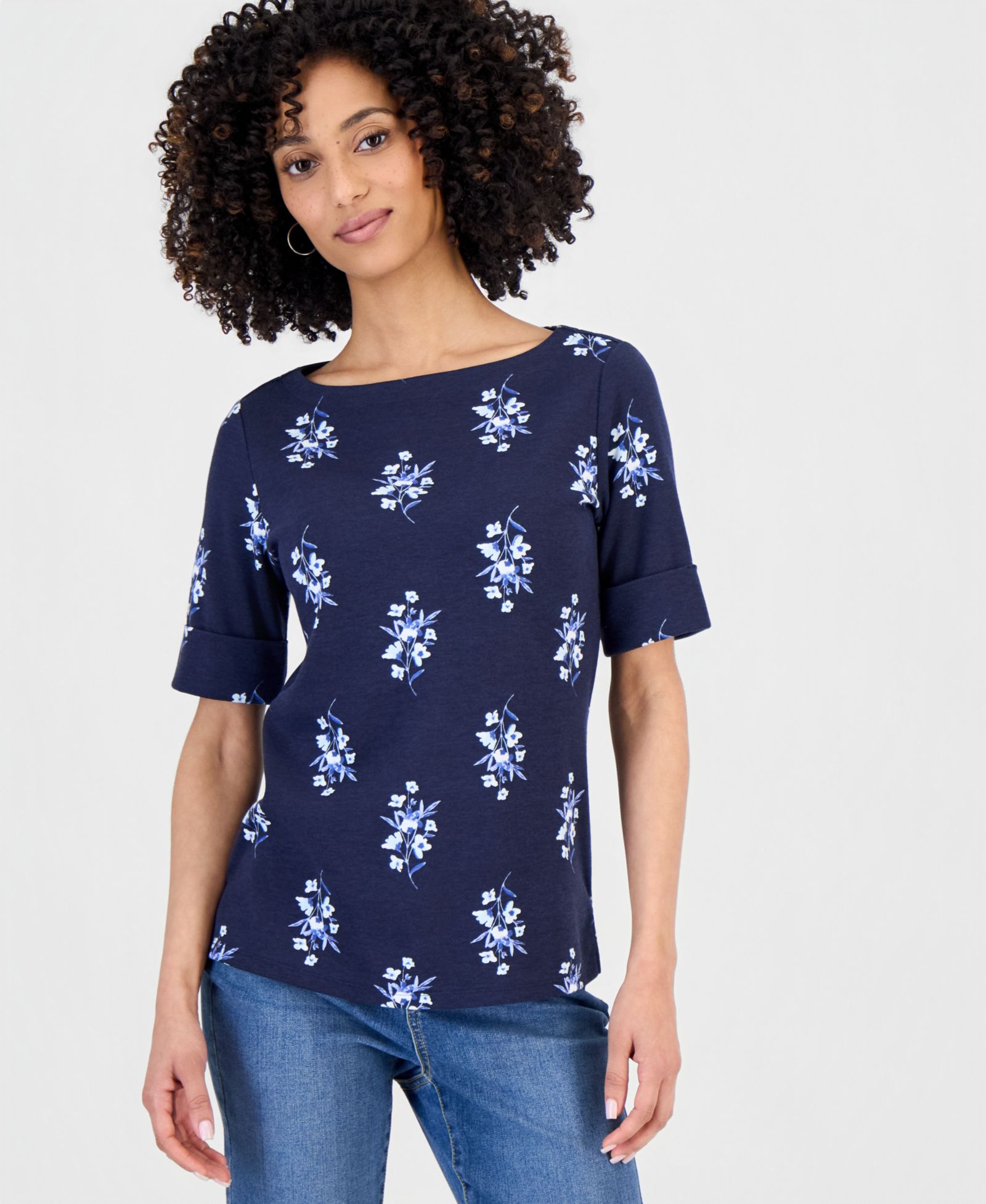 Style & Co Женский трикотажный топ с рукавом ¾, Petite