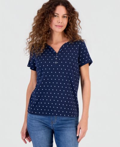 Style & Co Women's Printed Short-Sleeve Henley Top, Macy's Exclusive