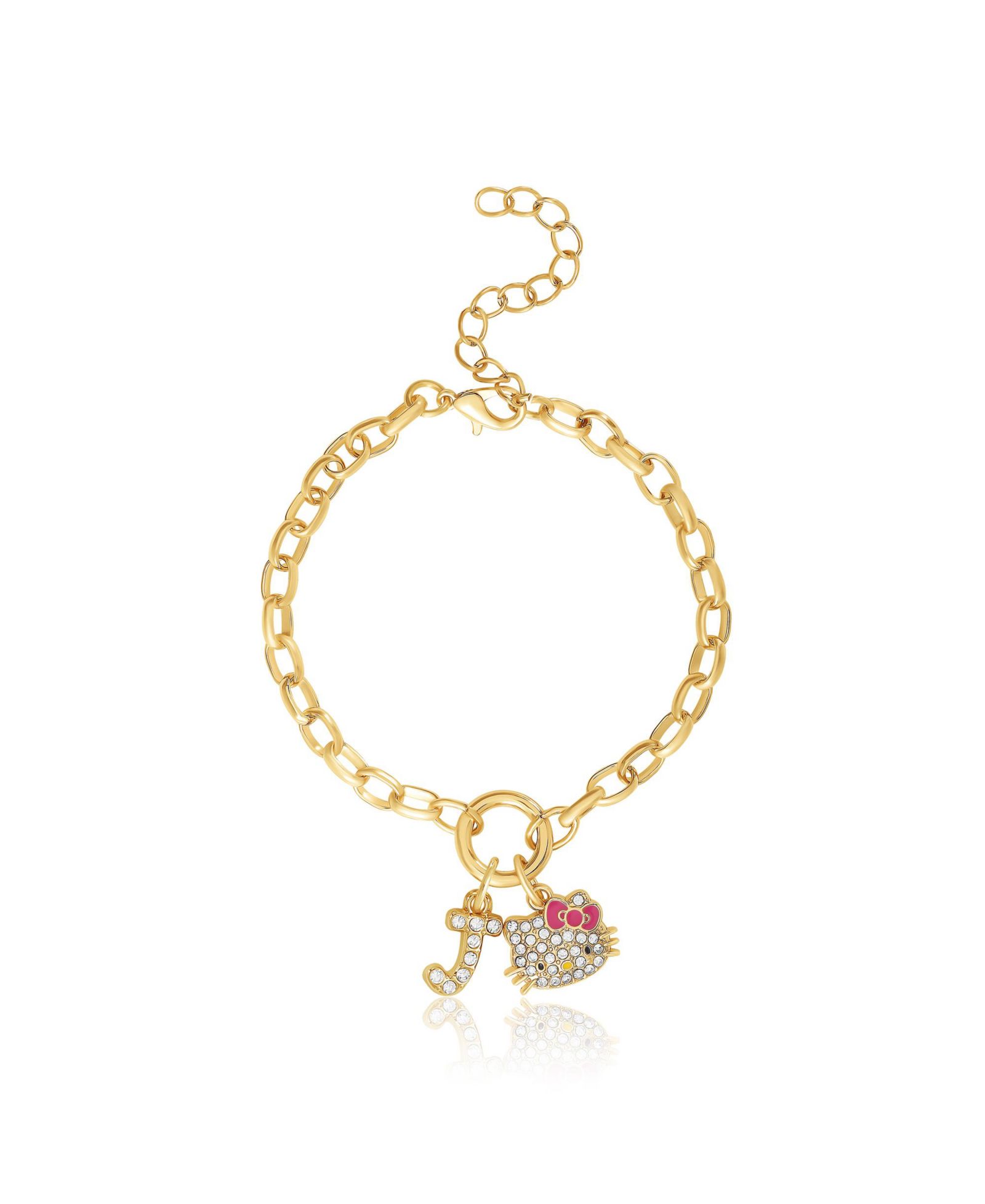 Браслет Hello Kitty Initial Crystal Charm, Gold-Tone