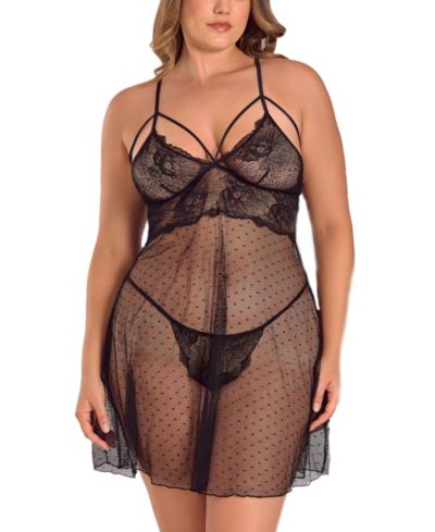 Комплект нижнего белья iCollection Plus Size Lace and Dotted Mesh Babydoll