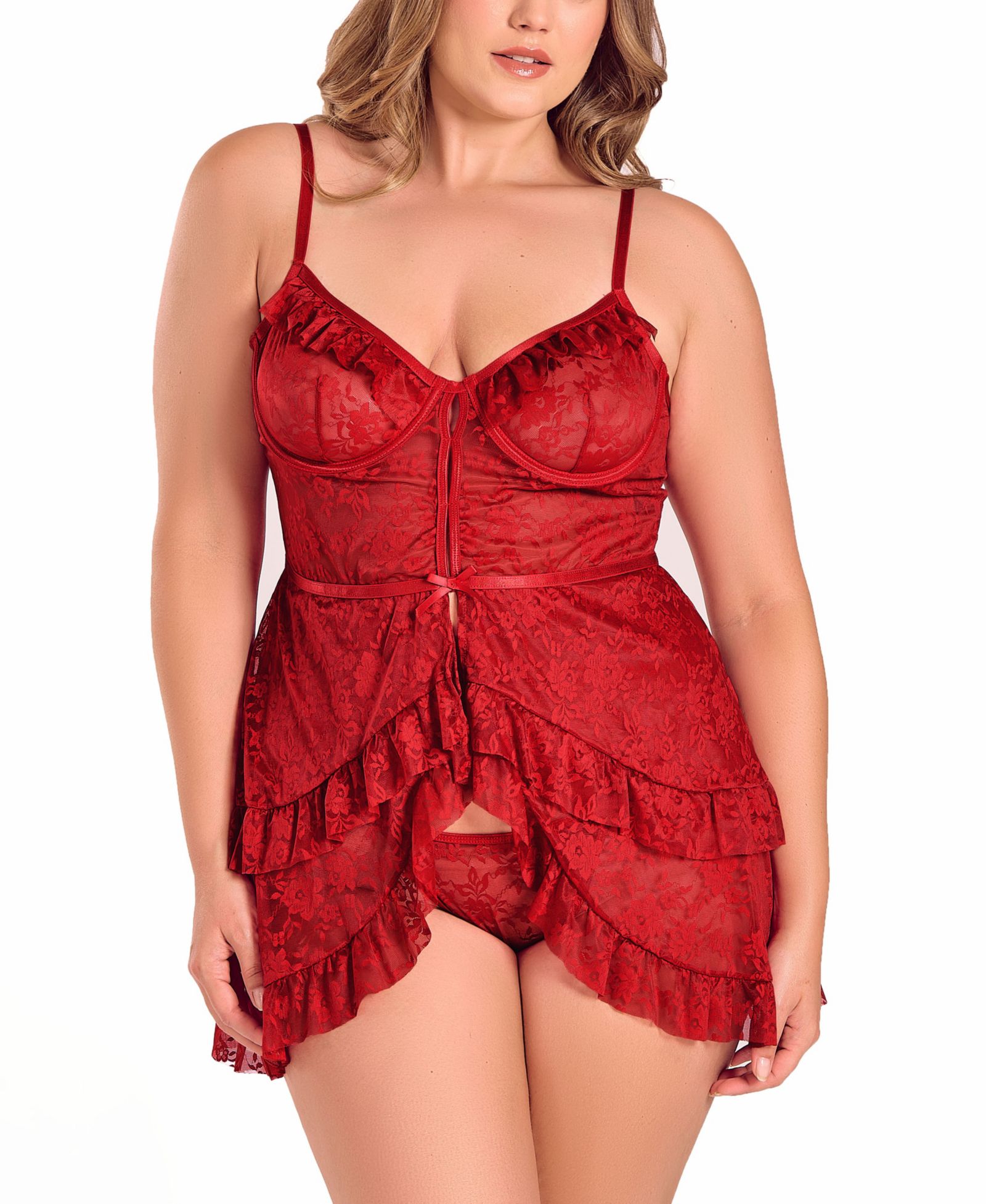 Комплект нижнего белья iCollection Plus Size Multi Ruffled Lace Babydoll Lingerie Set
