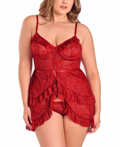 Комплект нижнего белья iCollection Plus Size Multi Ruffled Lace Babydoll Lingerie Set