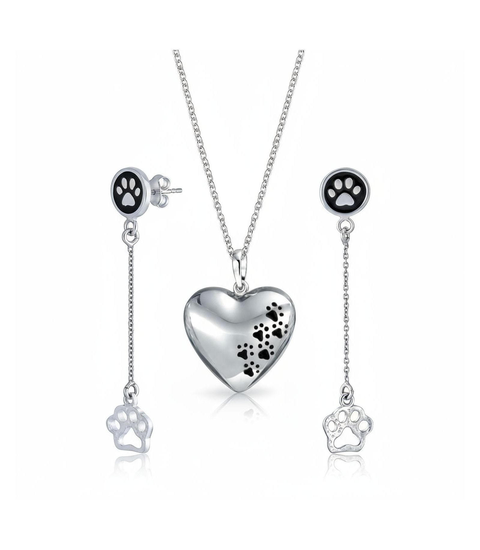 Серьги Bling Jewelry BFF Pet Animal Lover Black Enamel Paw Print Sterling Silver