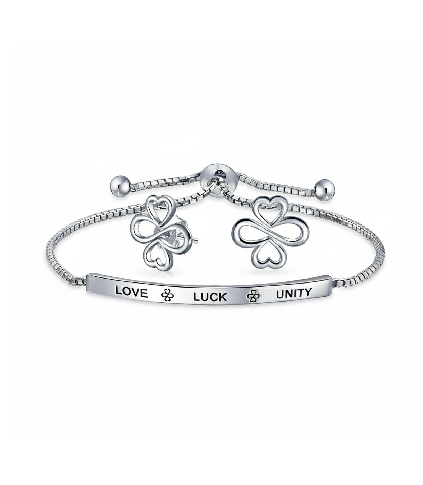 Bling Jewelry набор украшений Heart Infinity Clover, браслет Bolo и серьги-гвоздики, Sterling Silver