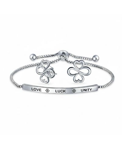 Bling Jewelry набор украшений Heart Infinity Clover, браслет Bolo и серьги-гвоздики, Sterling Silver