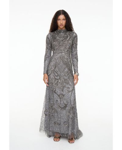 Женское декорированное платье Maryisa Modest Embellished Sequin Beaded Maxi With Cowl Neck