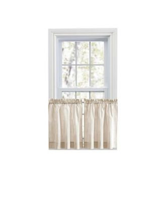 Ellis Curtain Plaza Classic Ticking Stripe Printed 1.5" Rod Pocket Tailored Tiers Tan