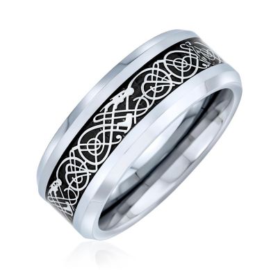 Свадебное кольцо Bling Jewelry Two-Tone Celtic Dragon Knot Carbon Fiber Inlay, 8MM Titanium