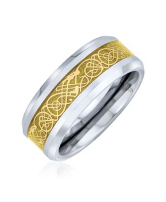 Bling Jewelry Two-Tone Celtic Dragon Knot Carbon Fiber Inlay Band Ring 8MM Titanium