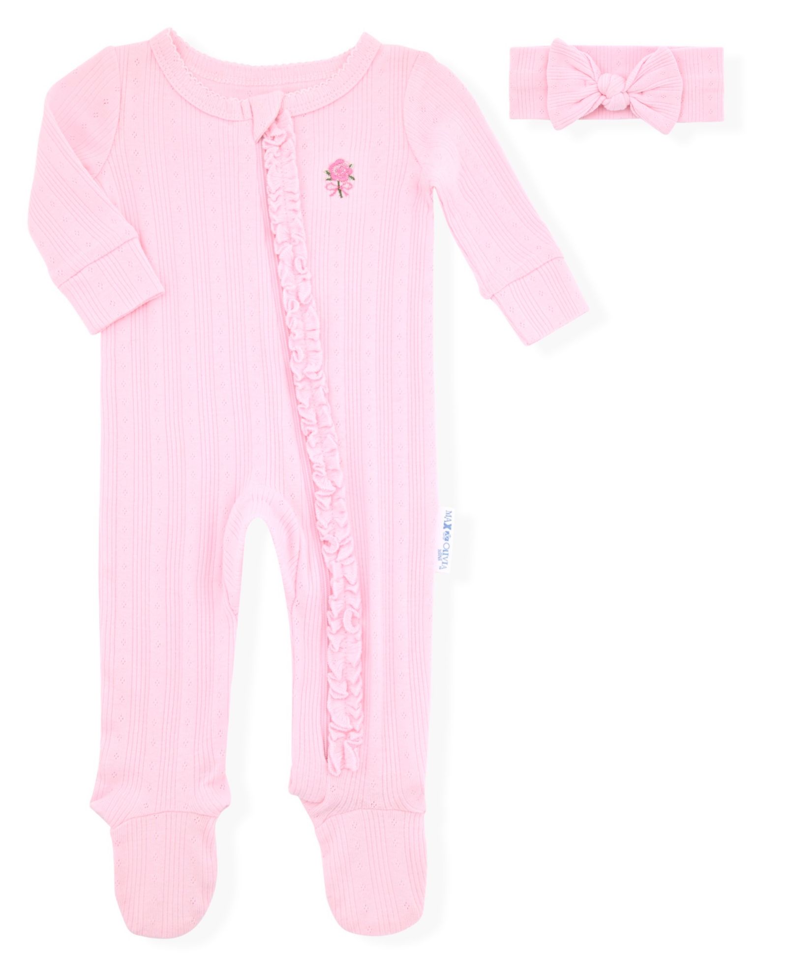 Комплект из 2 предметов Max & Olivia Baby Girls' Zippered Footed Pajama и повязка на голову