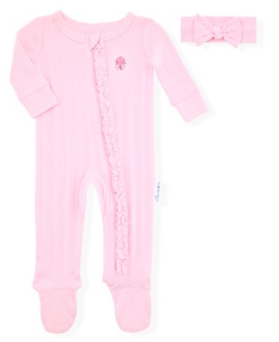 Комплект из 2 предметов Max & Olivia Baby Girls' Zippered Footed Pajama и повязка на голову