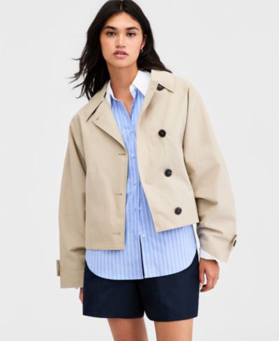 Bar III Women's Oversized Cropped Trench Jacket, Macy's Exclusive