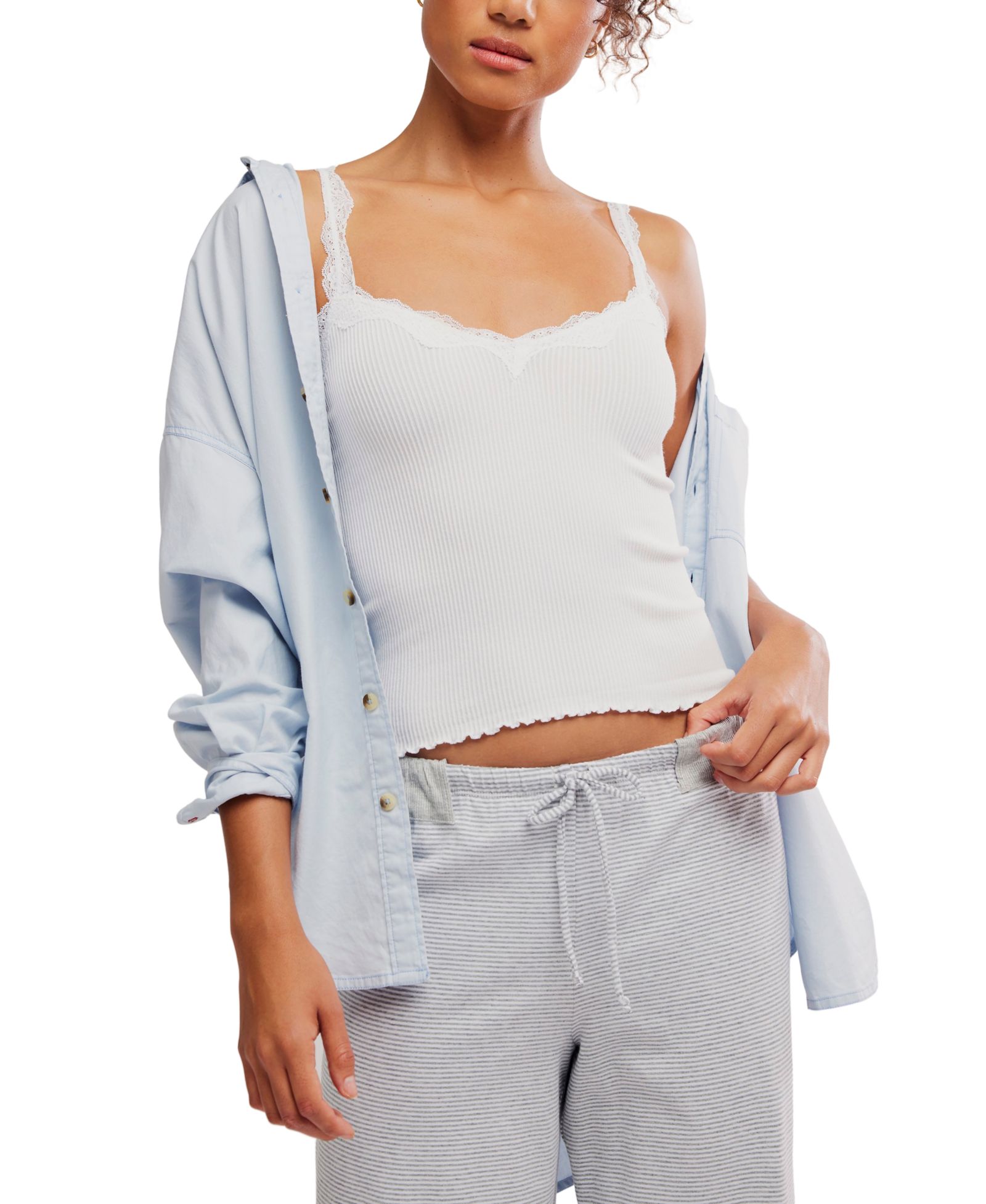 Женский топ Free People Spring Fever с кружевом и V-образным вырезом