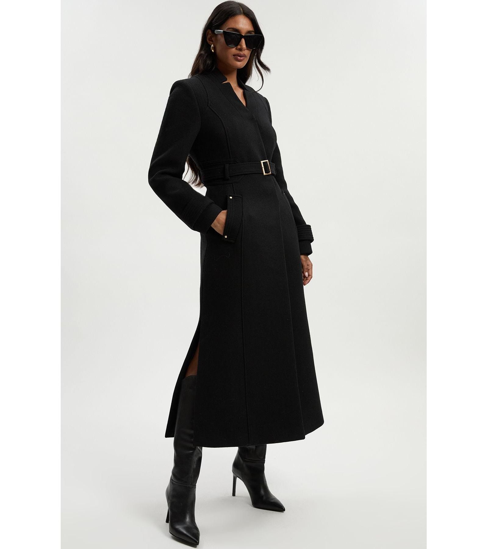 Пальто Karen Millen Women's Wool Notch Neck Belted Maxi