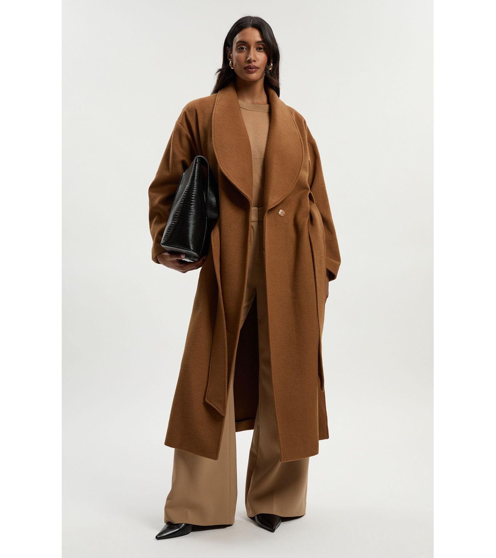 Karen Millen Women's Brushed Wool Wrap Tailored Maxi Coat