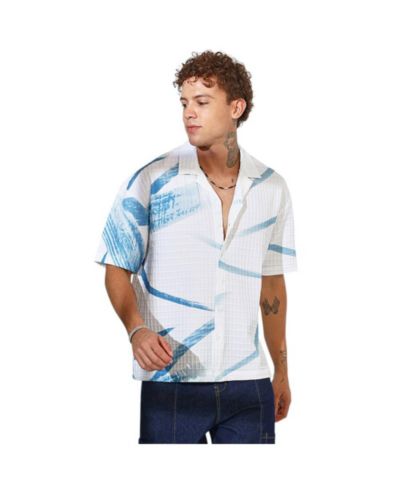 Campus Sutra Мужская рубашка оверсайз в полоску Sky Blue & Chalk White Waffle