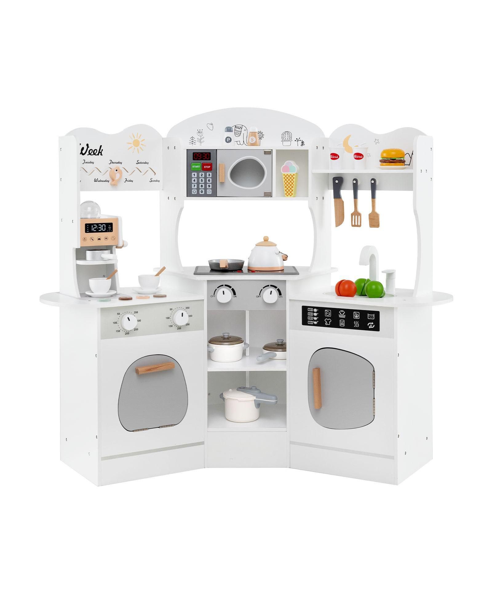 Hongge Wooden Play Kitchen with Slide and Coffee Maker, Ages 3+