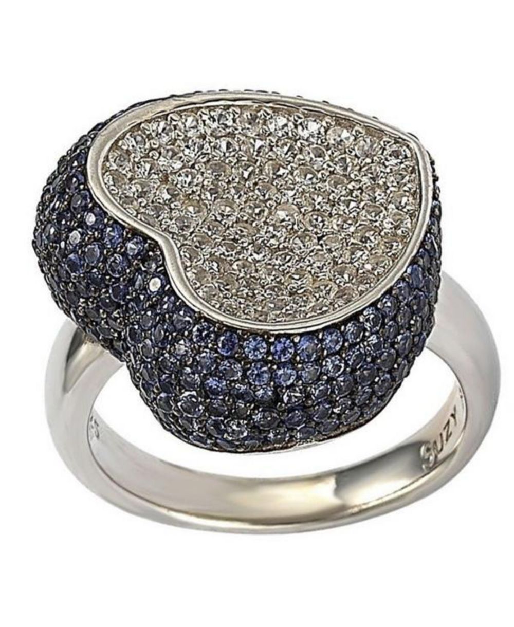 Suzy Levian Sterling Sapphire Pave Puff Heart Ring