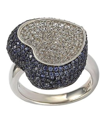 Suzy Levian Sterling Sapphire Pave Puff Heart Ring