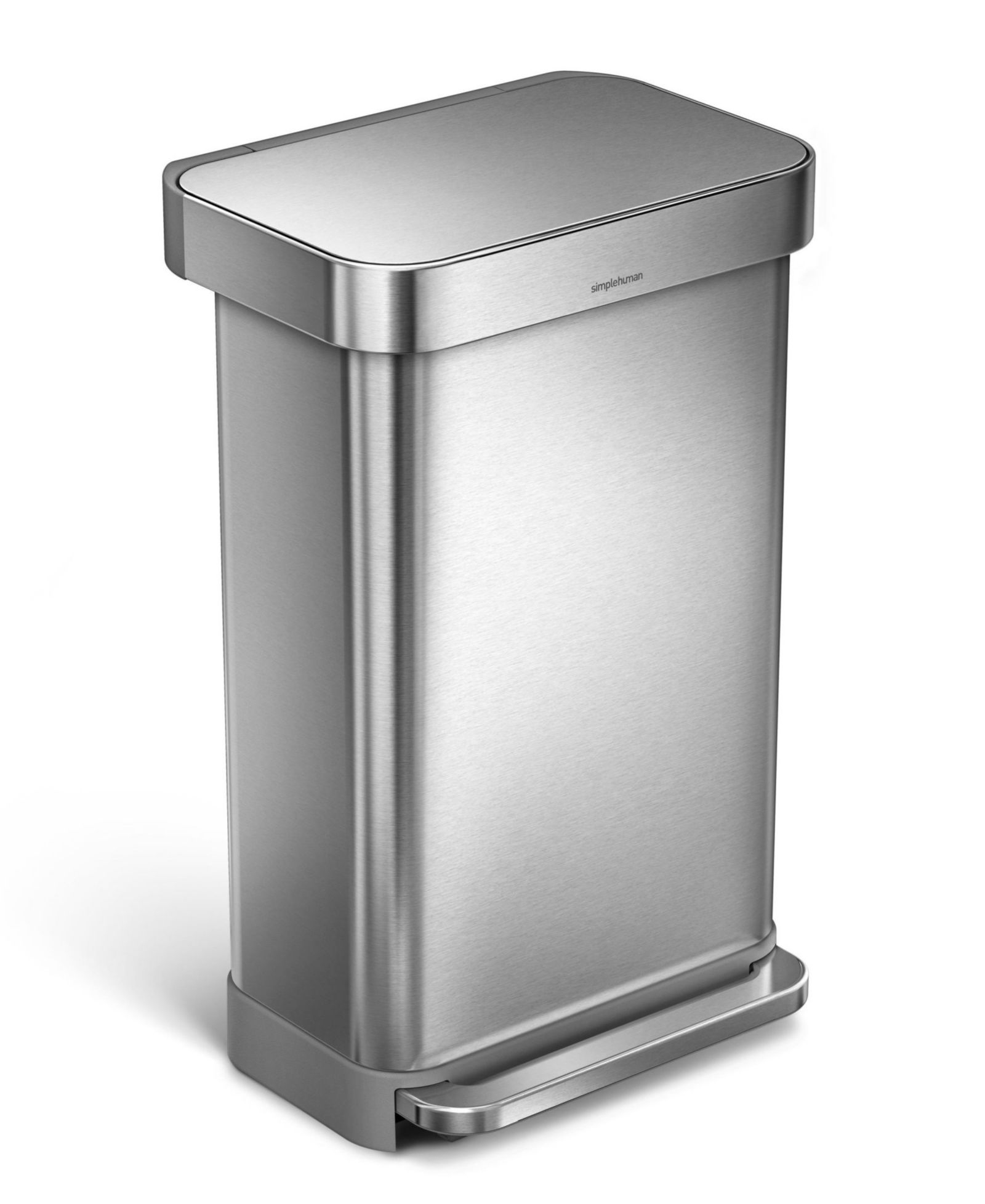 Simplehuman 45 Liter Rectangular Liner Rim Steel Kitchen Trash Can with Liner Pocket