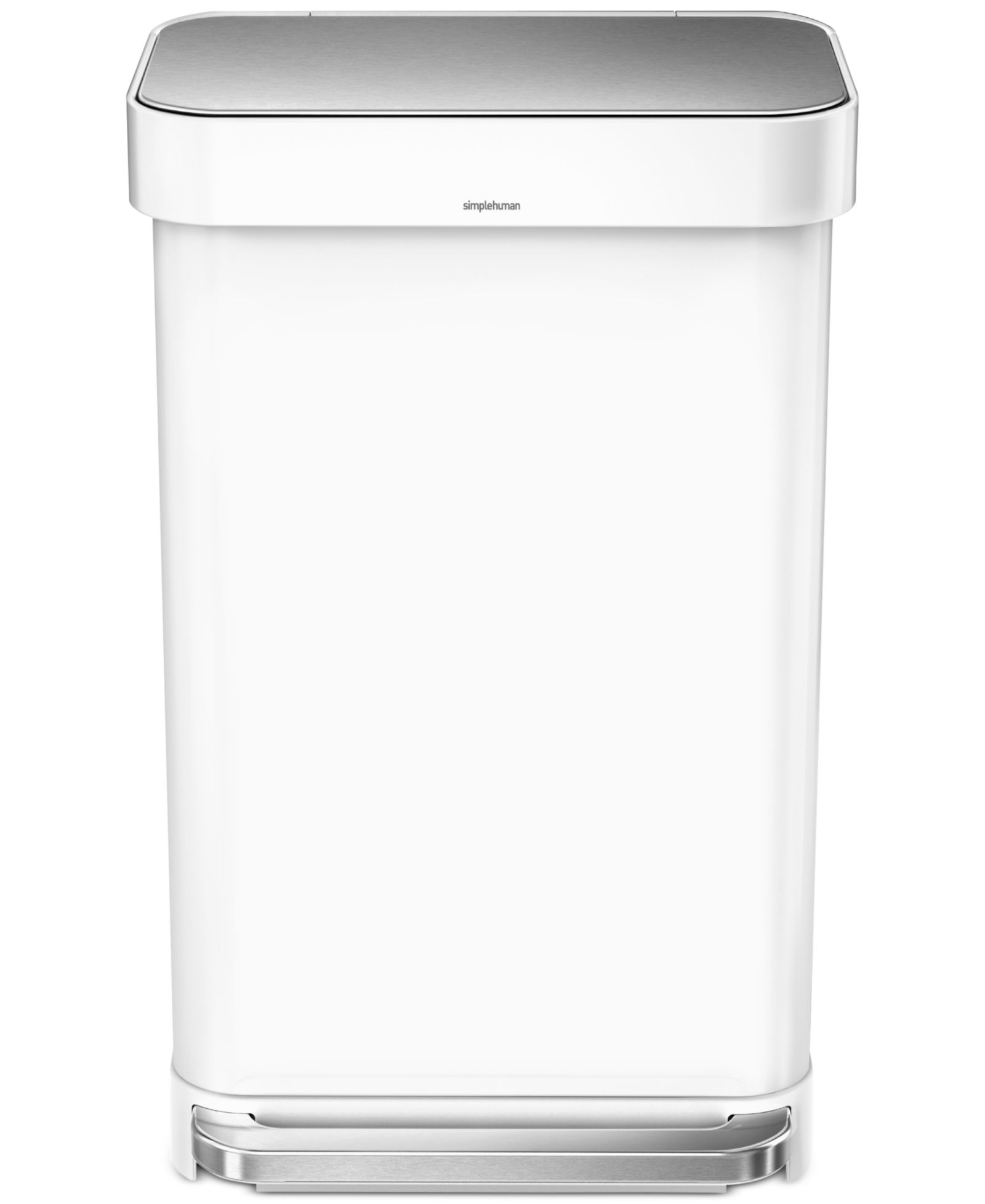 Simplehuman 45 Liter Rectangular Liner Rim Steel Kitchen Trash Can with Liner Pocket