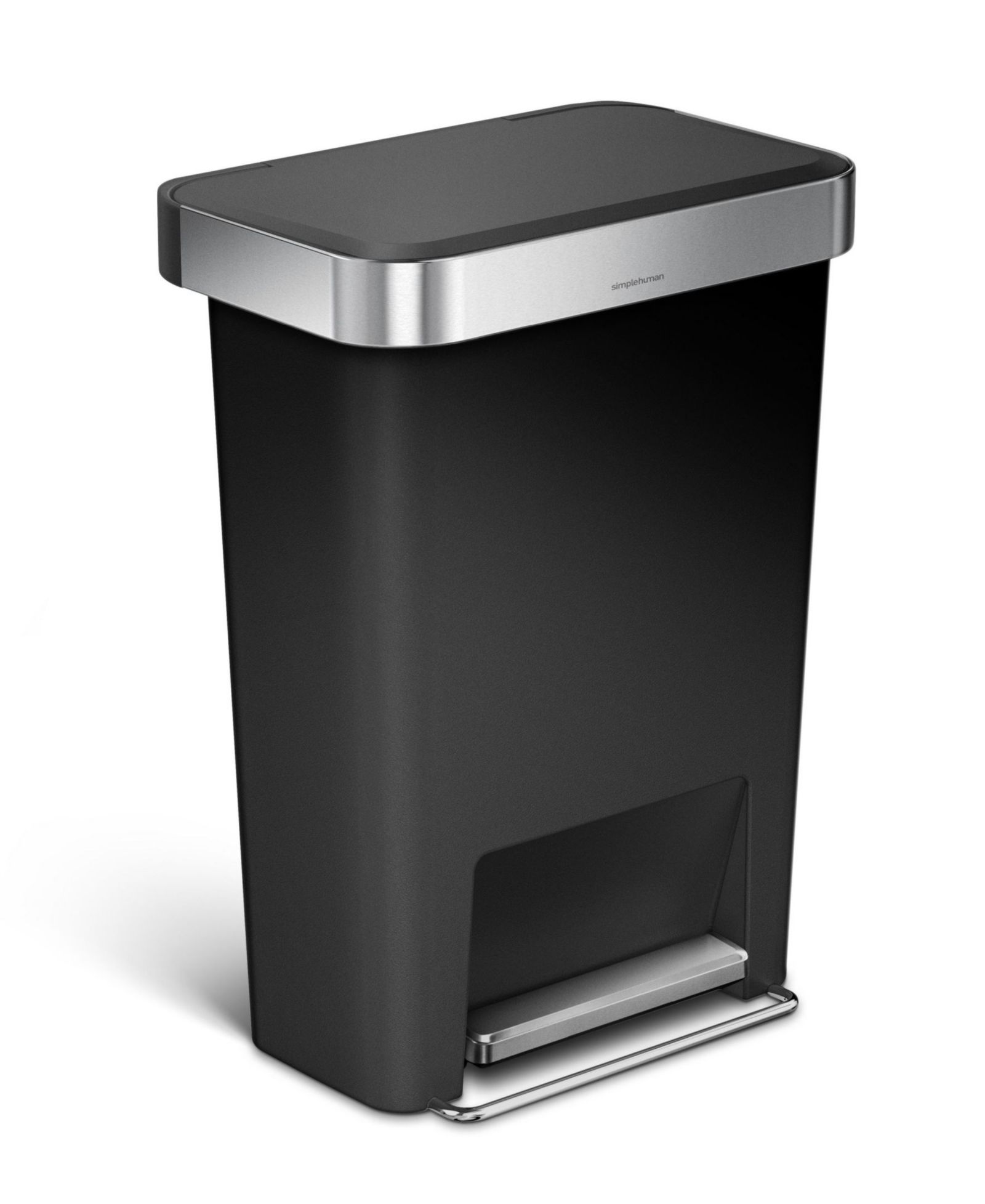 Simplehuman 45 Liter Rectangular Liner Rim Plastic Kitchen Trash Can with Liner Pocket