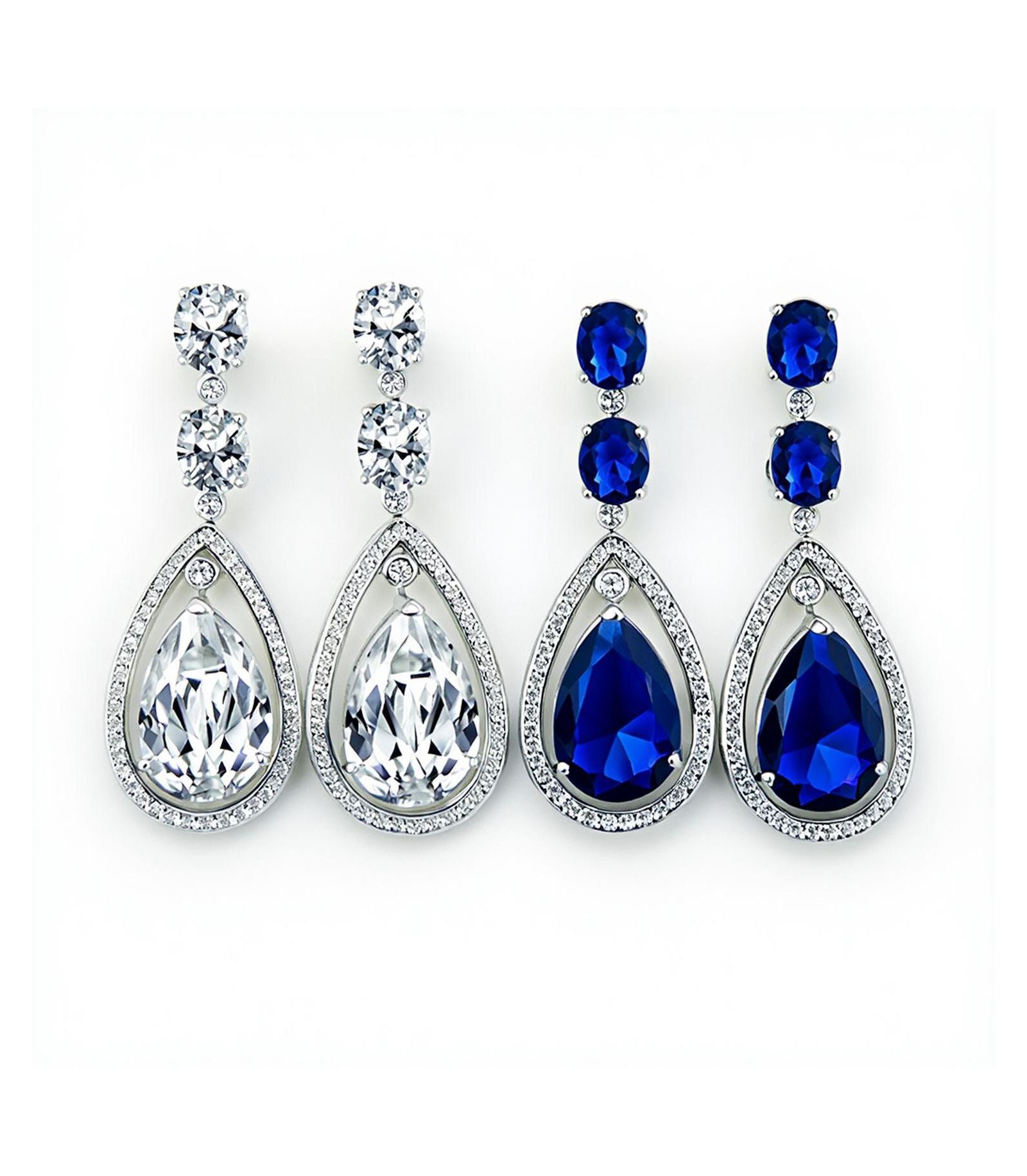 Серьги Bling Jewelry Art Deco Clear and Sapphire Blue Halo Large Teardrop CZ Dangle Chandelier (Set of 2)