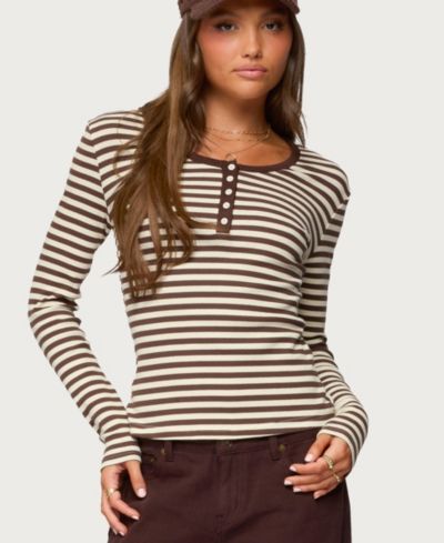 Edikted Women's Roma Striped Henley Top