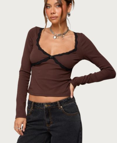 Edikted Women's Porta Contrast Lacey Top