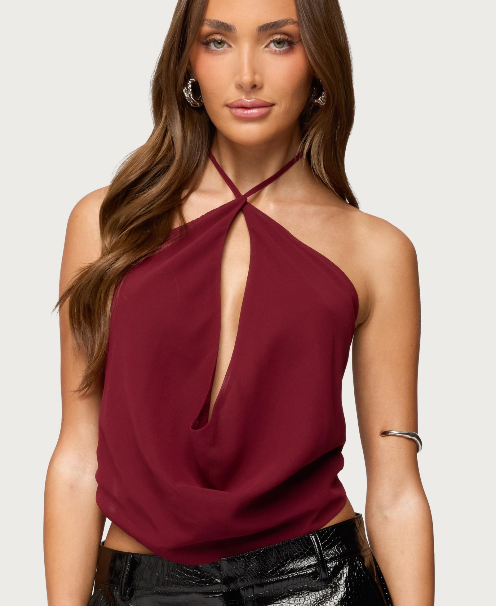 Edikted Women's Chiffon Backless Cowl Neck Top