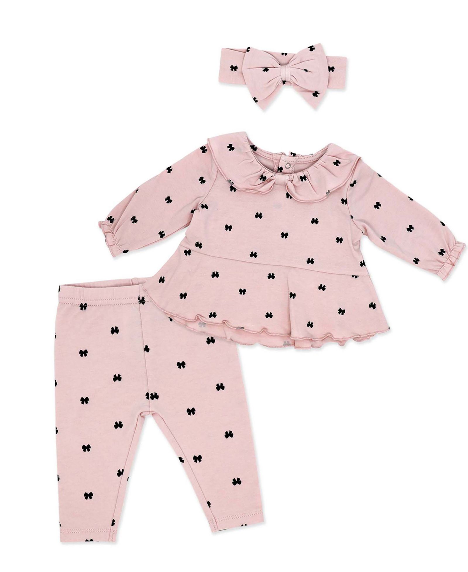 Baby Mode Baby Girls' Tiny Bows Print Top, Leggings and Headband, 3-Piece Set