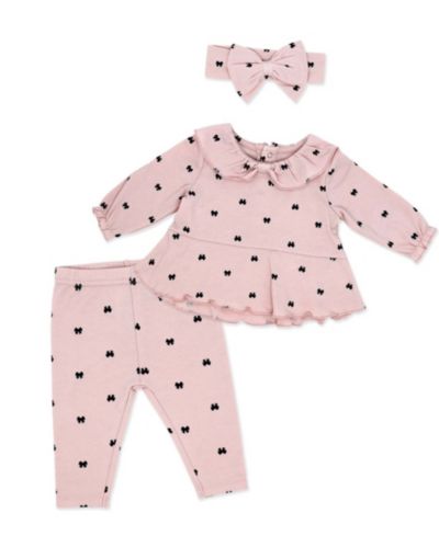 Комплект из 3-х предметов Baby Mode Baby Girls' Tiny Bows Print: топ, леггинсы и повязка на голову